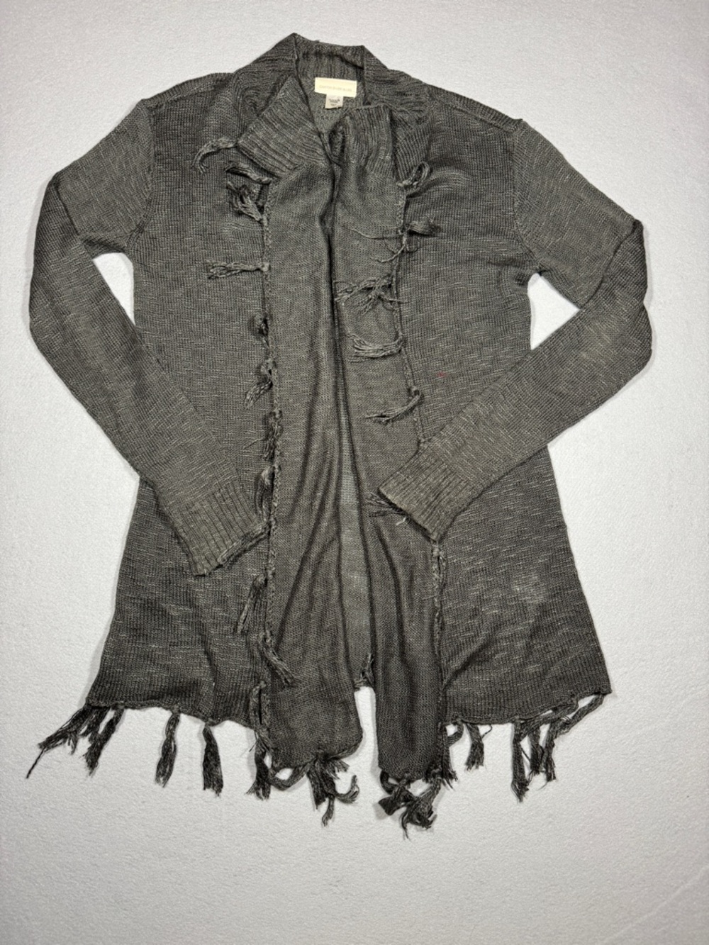Canyon River Blues Cardigan Women Small Distressed Fringe Open Front Boho Grunge